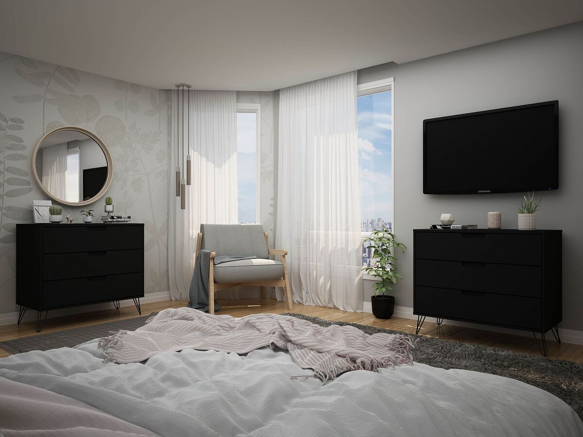 Manhattan Comfort Bedroom Sets - Rockefeller 3-Drawer Black Dresser (Set of 2)