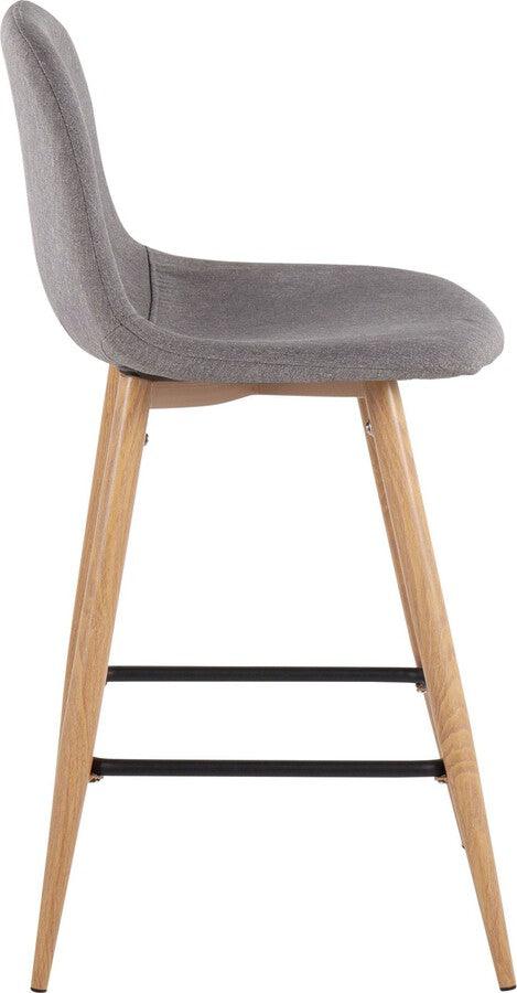 Lumisource Barstools - Pebble Counter Stool In Natural Metal & Charcoal Fabric (Set of 2)