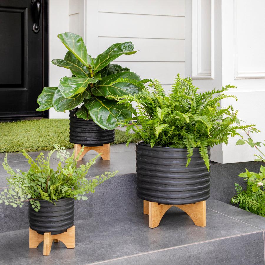 Sagebrook Home Planters - 11" Textured Planter W/ Stand, Black