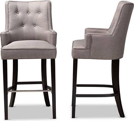 Wholesale Interiors Barstools - Aldon Grey Fabric Upholstered and Dark Brown Finished Wood 2-Piece Bar Stool Set