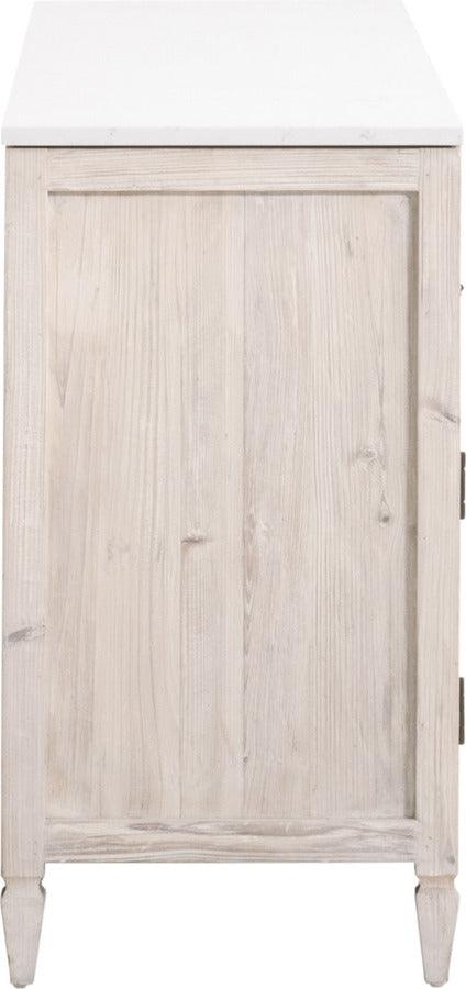 Essentials For Living Buffets & Cabinets - Emerie Media Sideboard White Wash Pine & White Quartz