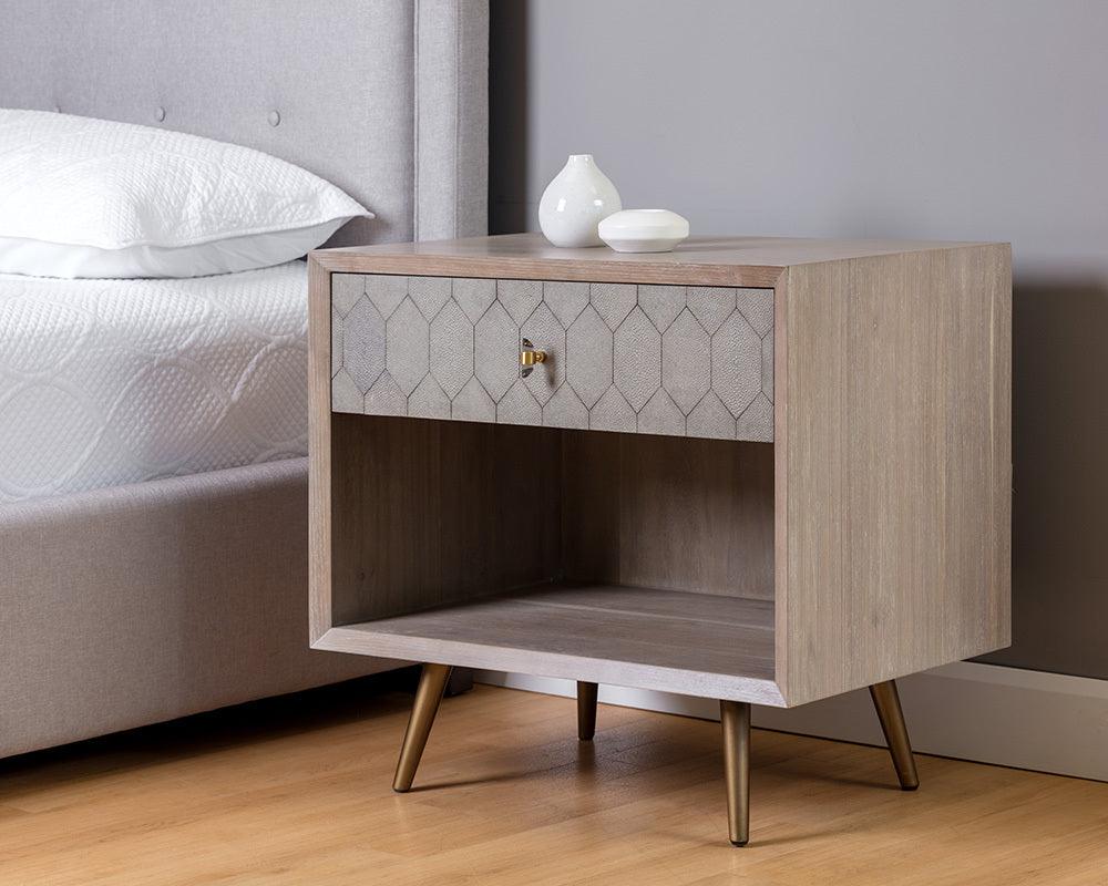 SUNPAN Nightstands & Side Tables - Aniston Nightstand - White Ceruse - Taupe Shagreen Taupe