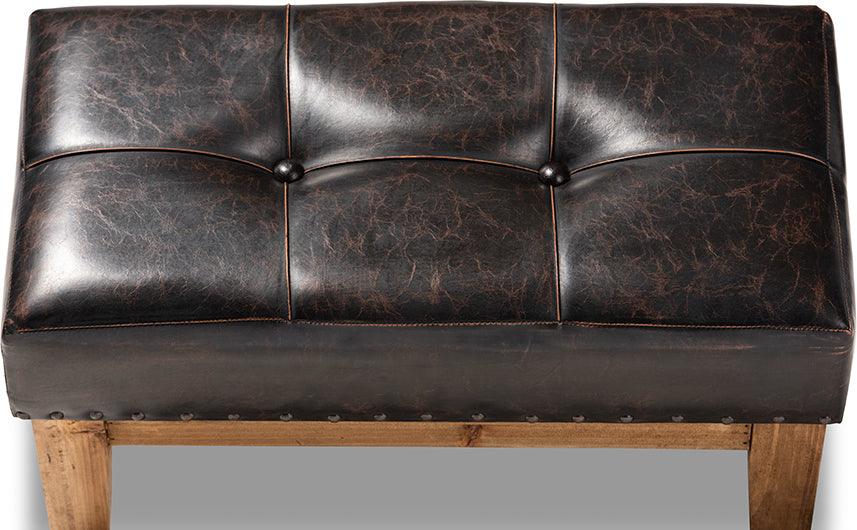 Wholesale Interiors Living Room Sets - Lenza Rustic Dark Brown Faux Leather Upholstered 2-Piece Wood Ottoman Set