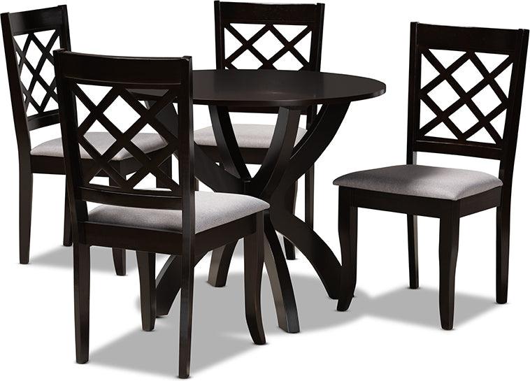 Wholesale Interiors Dining Sets - Savina Grey Fabric Upholstered and Dark Brown Finished Wood 5-Piece Dining Set