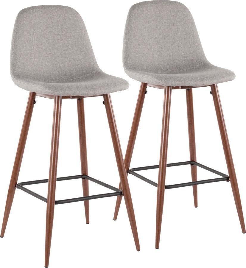 Lumisource Barstools - Pebble 30" Fixed Height Barstool In Walnut Metal & Light Grey Fabric (Set of 2)
