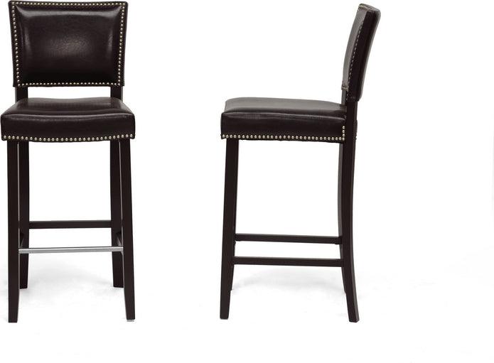 Wholesale Interiors Barstools - Aries Dark Brown Modern Bar Stool with Nail Head Trim (Set of 2)