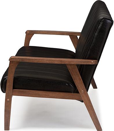 Wholesale Interiors Sofas & Couches - Nikko Mid-Century Modern Scandinavian Style Black Faux Leather Wooden 3-Seater Sofa