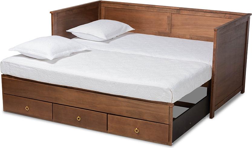 Wholesale Interiors Daybeds - Thomas Walnut Brown Finished Wood Expandable Twin Size To King Size Daybed With Storage Drawers