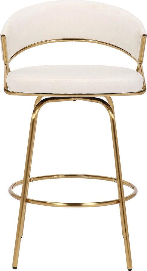 Lumisource Barstools - Jie Glam Fixed-Height Counter Stool In Gold Metal & Cream Velvet (Set of 2)