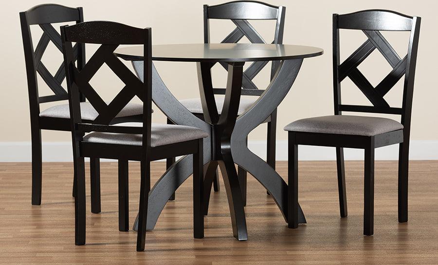 Wholesale Interiors Dining Sets - Nesa Modern Grey Fabric Upholstered and Dark Brown Finished Wood 5-Piece Dining Set