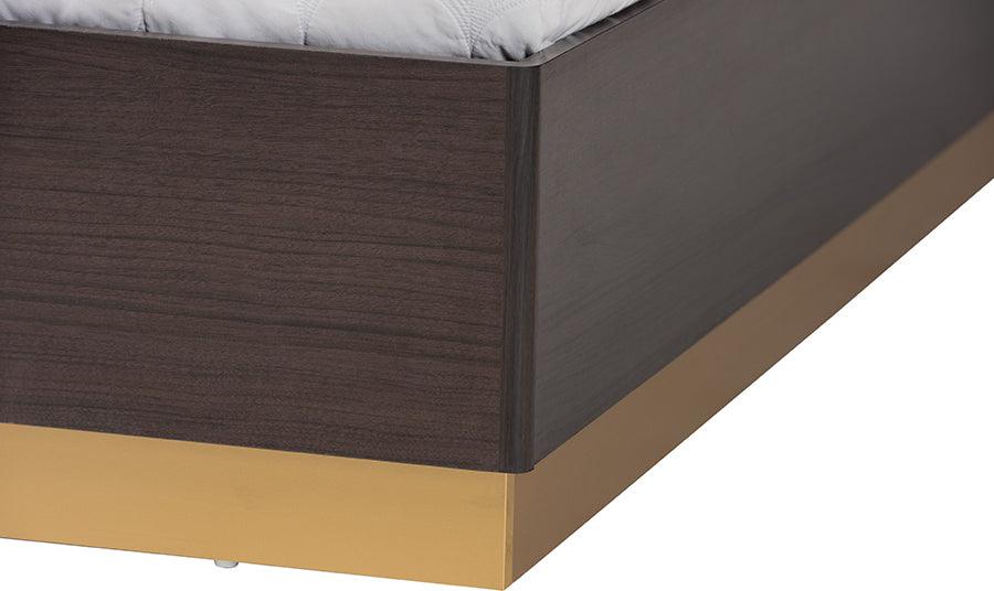 Wholesale Interiors Bedroom Sets - Arcelia Two-Tone Dark Brown and Gold Finished Wood Queen Size 4-Piece Bedroom Set