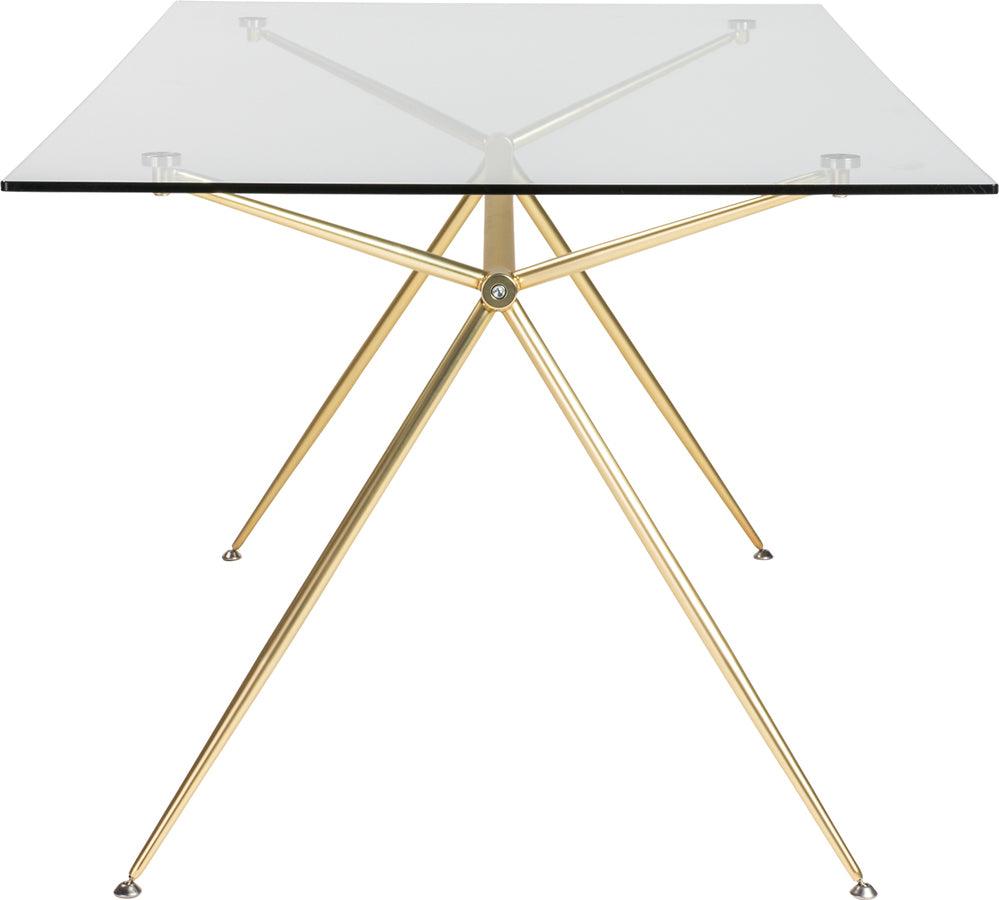 Euro Style Dining Tables - Atos 66" Rectangle Dining Table/Desk with Clear Tempered Glass Top and Matte Brushed Gold Base
