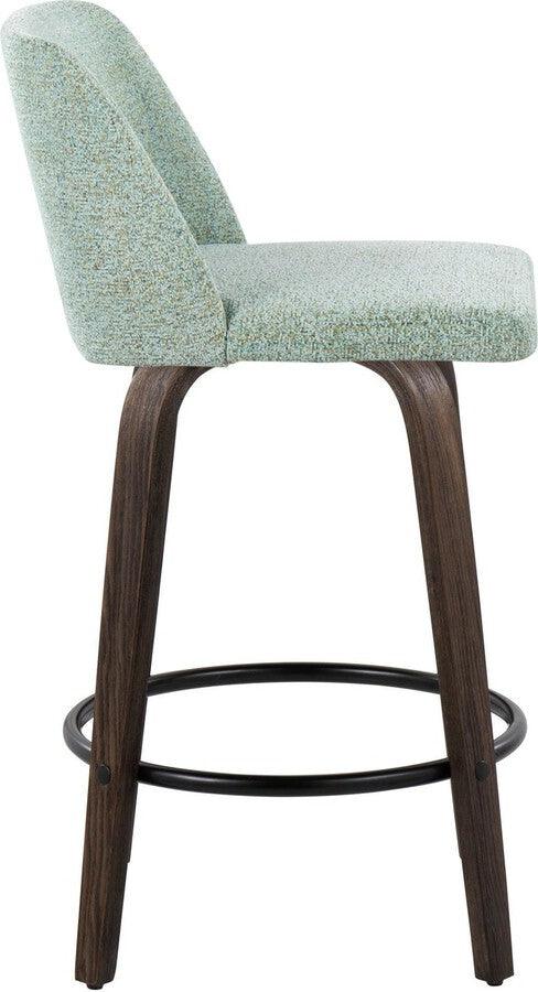 Lumisource Barstools - Toriano 26" Fixed Height Counter Stool With Swivel In Walnut Wood & Light Green Fabric (Set of 2)