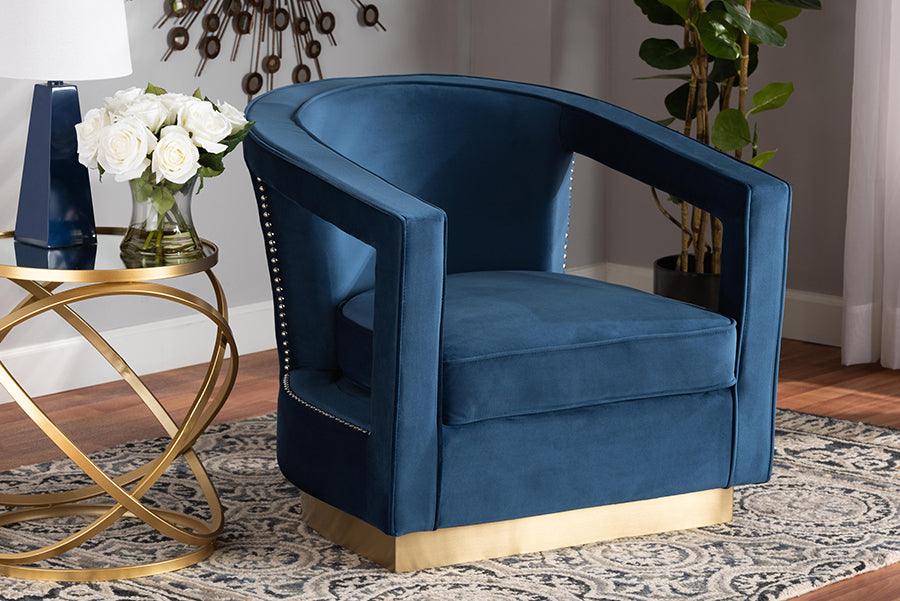 Wholesale Interiors Accent Chairs - Neville 30.3" Accent Chair Navy Blue & Gold