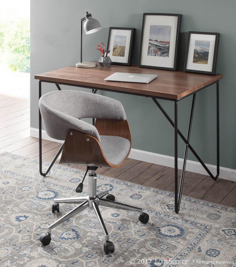 Lumisource Task Chairs - Vintage Mod Mid-Century Modern Office Chair in Walnut Wood and Light Grey Fabric