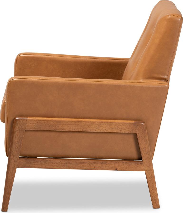Wholesale Interiors Accent Chairs - Perris Mid-Century Modern Tan Faux Leather Upholstered and Walnut Brown Finished Wood