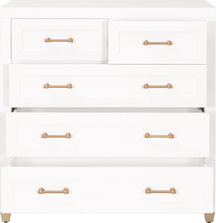 Essentials For Living Chest of Drawers - Stella 5-Drawer High Chest Matte White, Brushed Brass