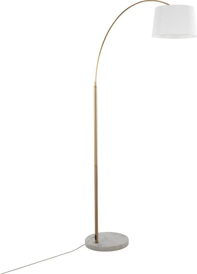 Lumisource Floor Lamps - March Contemporary Floor Lamp In White Marble & Antique Brass With White Linen Shade Metal