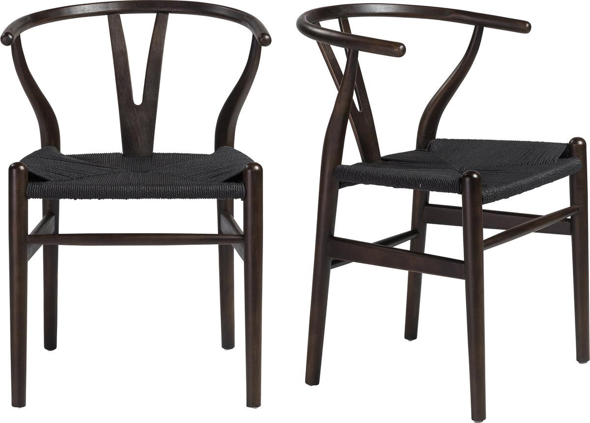 Euro Style Dining Chairs - Evelina Side Chair with Walnut Stained Framed and Black Rush Seat - Set of 2