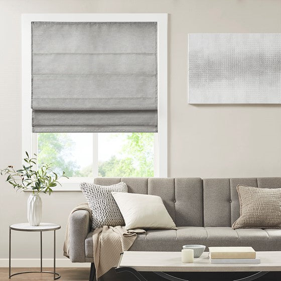 Olliix.com Curtains - Printed Faux Silk Room Darkening Cordless Roman Shade Grey