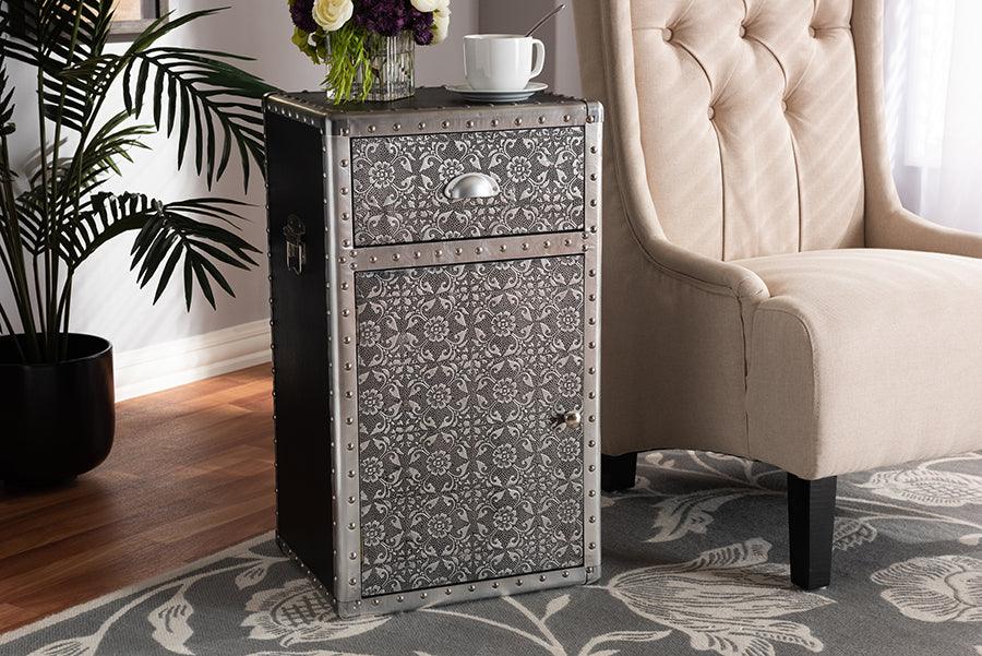 Wholesale Interiors Buffets & Cabinets - Cosette Vintage Industrial Silver Metal Floral Accent Cabinet