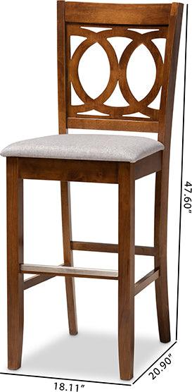 Wholesale Interiors Barstools - Carson Modern and Contemporary Grey Fabric Upholstered and Walnut Brown Finished Wood
