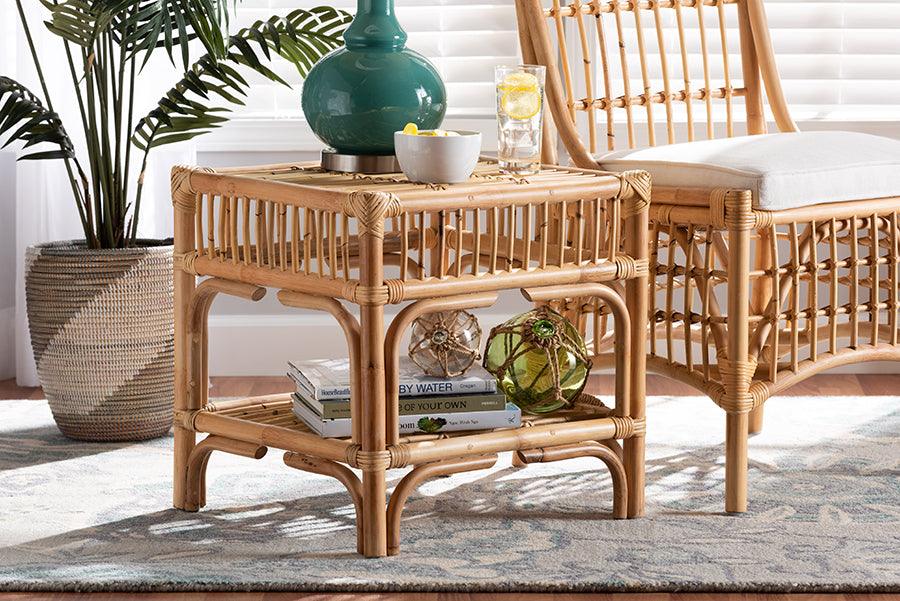 Wholesale Interiors Side & End Tables - Rose Modern Bohemian Natural Brown Rattan End Table