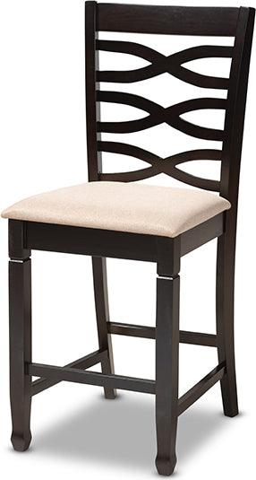 Wholesale Interiors Dining Sets - Lanier Contemporary Sand Fabric Upholstered Brown Finished 5-Piece Wood Pub Set