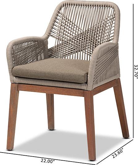 Wholesale Interiors Dining Chairs - Jennifer Mid-Century Grey Woven Rope Mahogany Dining Arm Chair