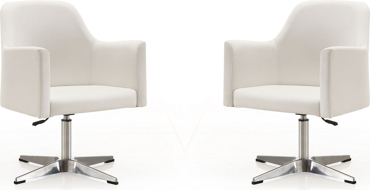 Manhattan Comfort Accent Chairs - Pelo White & Polished Chrome Faux Leather Adjustable Height Swivel Accent Chair (Set of 2)