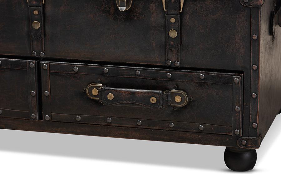 Wholesale Interiors Ottomans & Stools - Callum Transitional Brown Faux Leather Upholstered 2-Drawer Storage Trunk Ottoman