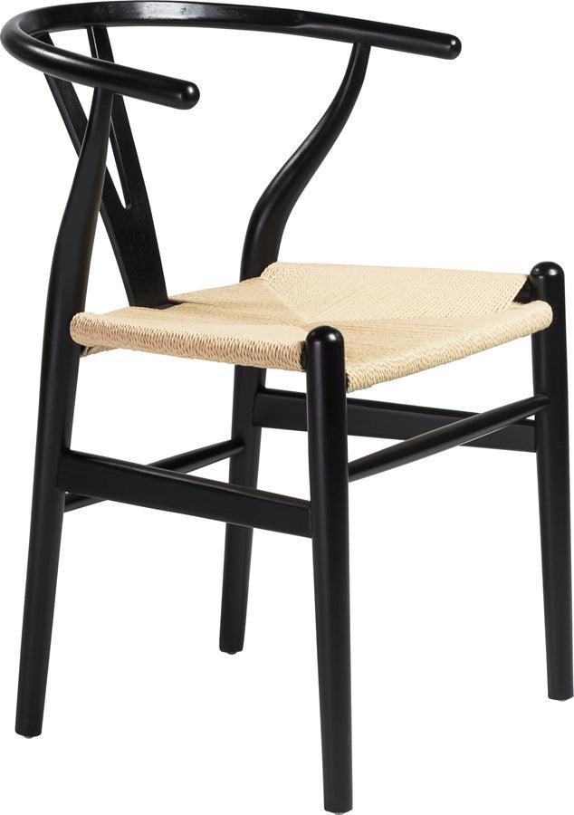 Euro Style Dining Chairs - Evelina Side Chair in Black with Natural Rush Seat - Set of 2