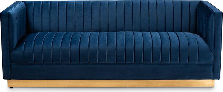 Wholesale Interiors Sofas & Couches - Aveline Glam And Luxe Navy Blue Velvet Fabric Upholstered Brushed Gold Finished Sofa