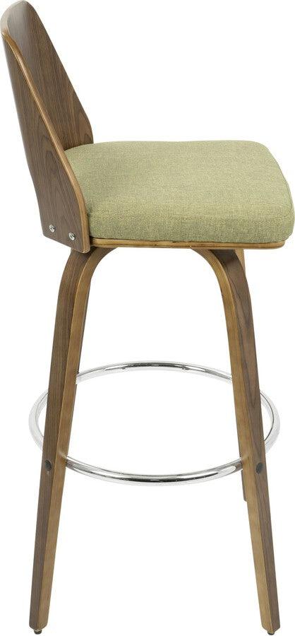 Lumisource Barstools - Trilogy 30" Fixed Height Barstool With Swivel In Walnut & Green Fabric (Set of 2)
