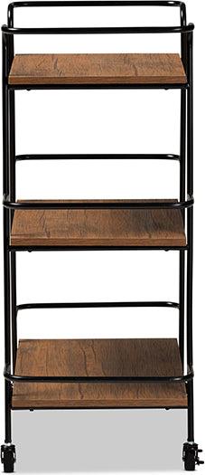 Wholesale Interiors Kitchen & Bar Carts - Bernard Industrial Black Metal and Walnut Wood 3-Tier Small Mobile Wine Bar Cart