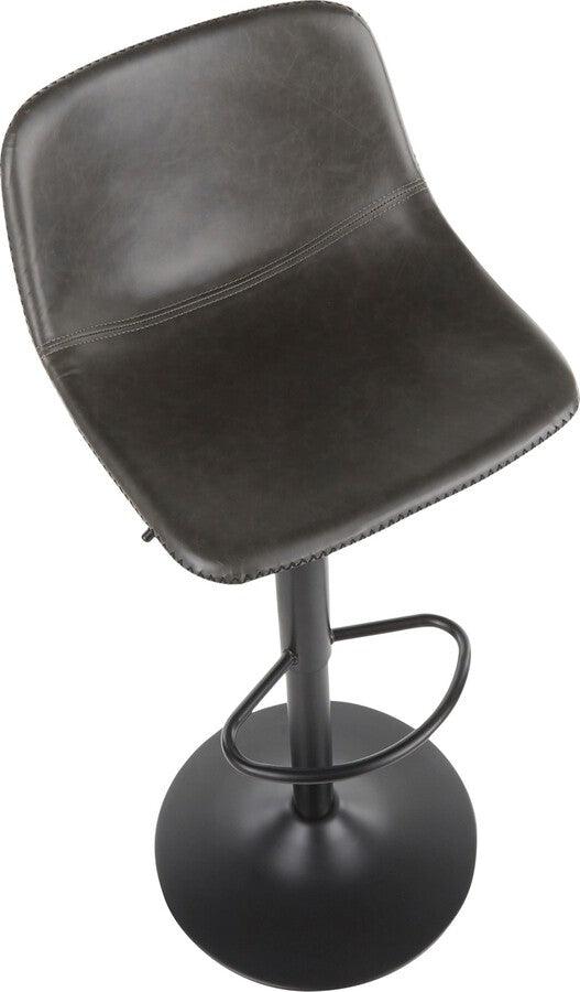 Lumisource Barstools - Duke Industrial Adjustable Barstool in Black Metal and Grey Faux Leather - Set of 2