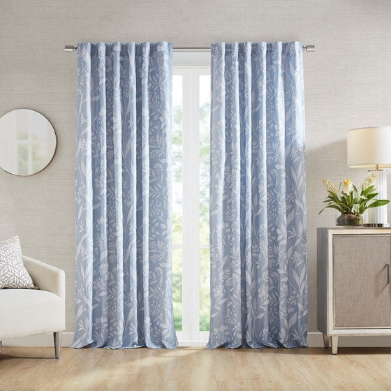 Olliix.com Curtains - Floral Curtain Panel (Single) Blue