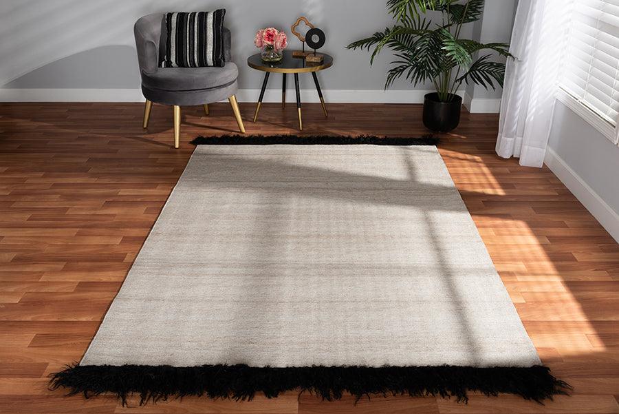 Wholesale Interiors Indoor Rugs - Dalston Modern and Contemporary Beige and Black Handwoven Wool Blend Area Rug