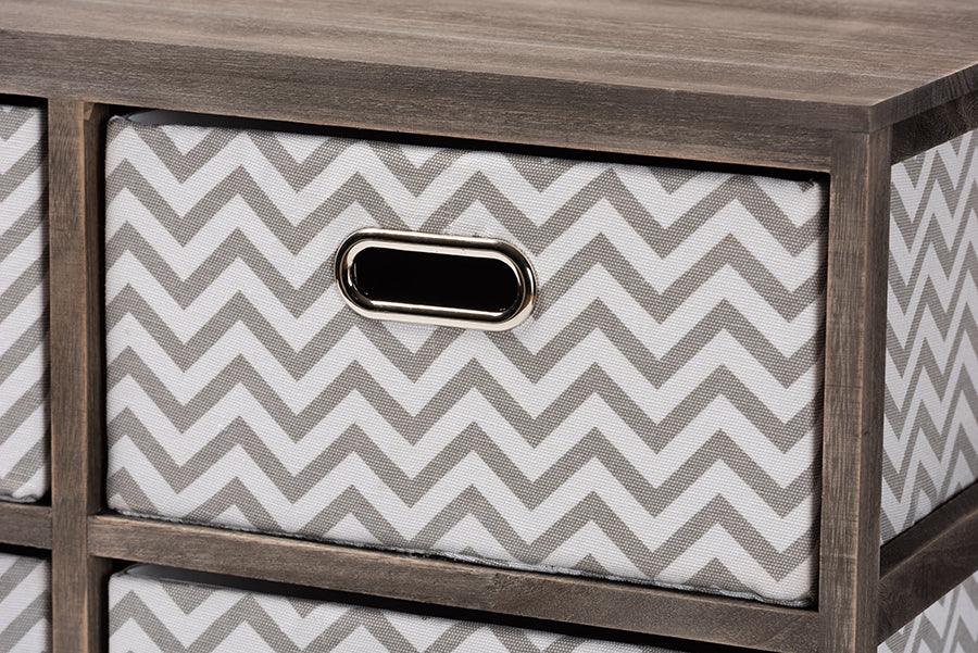 Wholesale Interiors Bedroom Organization - Jorah Modern Grey and White Fabric Greywashed Wood 4-Basket Storage Unit