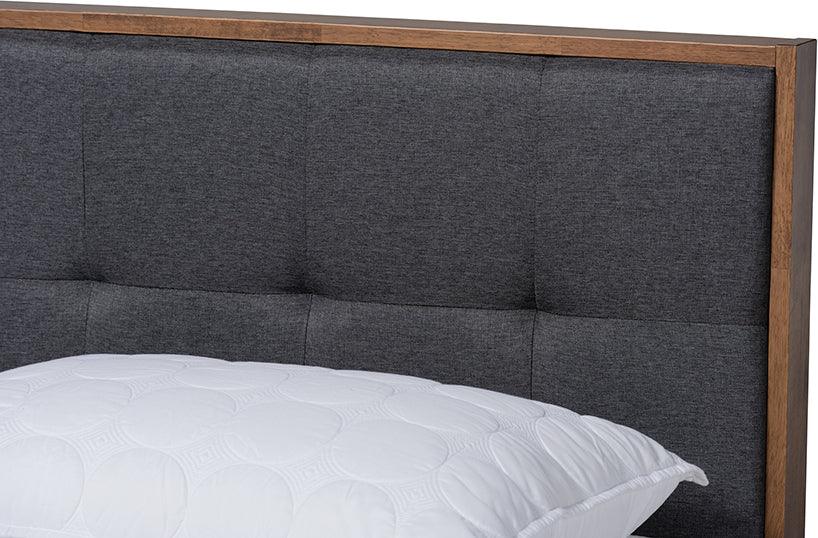 Wholesale Interiors Beds - Alke Mid-Century Modern Dark Grey Fabric Walnut Brown Wood Full Size Platform Bed