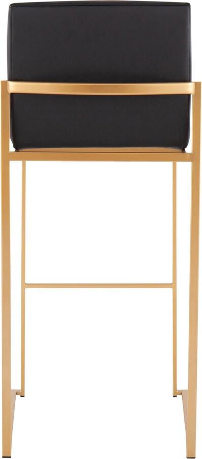 Lumisource Barstools - Fuji High Back Barstool In Gold Steel & Black Faux Leather (Set of 2)
