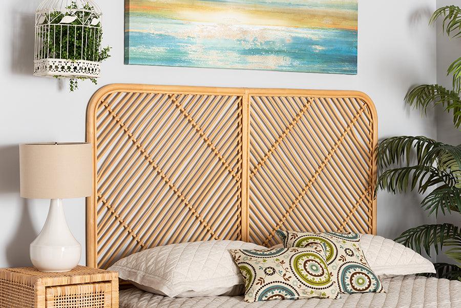 Wholesale Interiors Headboards - Sakina Modern Bohemian Natural Brown Rattan Queen Size Wall-mount Headboard