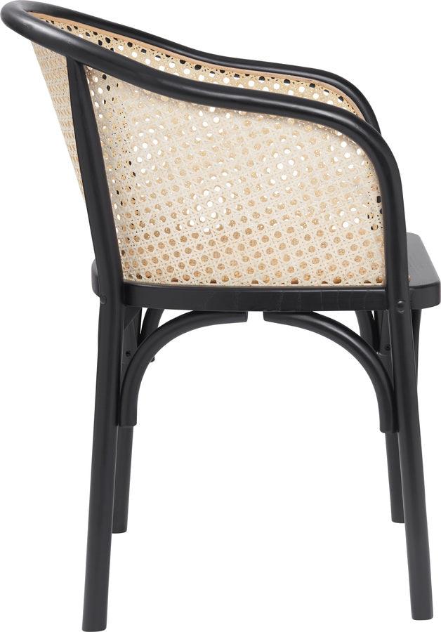 Euro Style Dining Chairs - Elsy Armchair in Black with Natural Rattan Seat