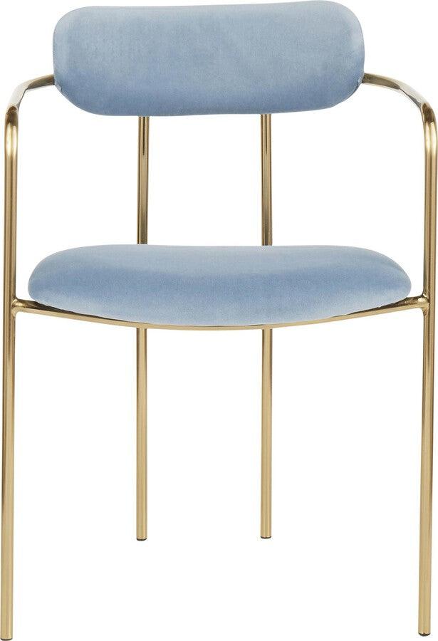 Lumisource Dining Chairs - Demi Contemporary Chair in Gold Metal and Light Blue Velvet - Set of 2