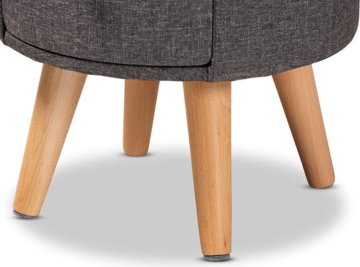 Wholesale Interiors Ottomans & Stools - Rocco Modern Transitional Dark Grey Fabric and Brown Wood 1-Drawer Ottoman Stool