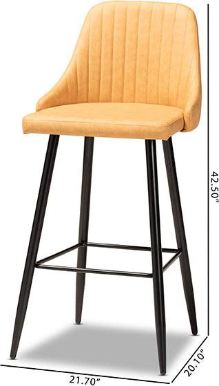 Wholesale Interiors Barstools - Walter Mid-Century Contemporary Tan Faux Leather Upholstered and Black Metal 4-Piece Bar Stool Set