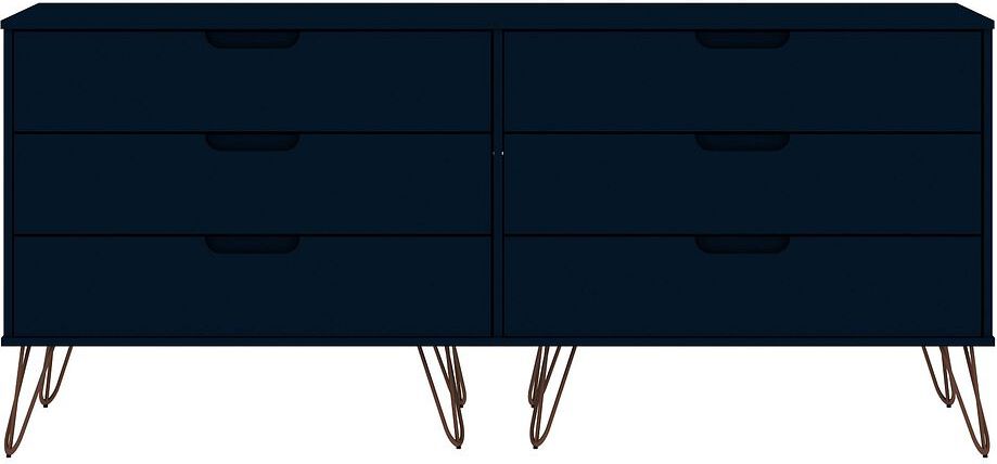 Manhattan Comfort Dressers - Rockefeller 6-Drawer Double Low Dresser with Metal Legs in Tatiana Midnight Blue