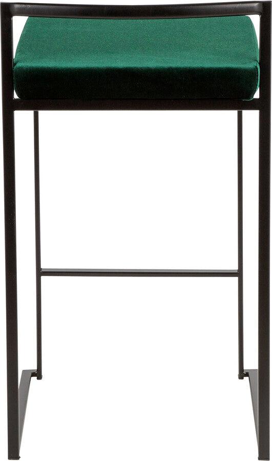 Lumisource Barstools - Fuji Contemporary Stackable Counter Stool in Black with Green Velvet Cushion - Set of 2