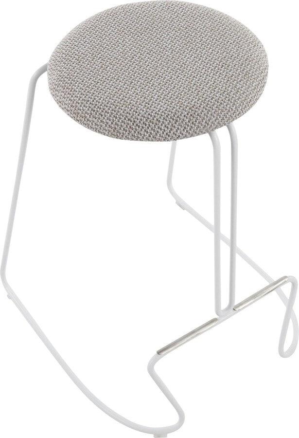 Lumisource Barstools - Finn Contemporary Counter Stool in White Steel and Light Grey Fabric - Set of 2