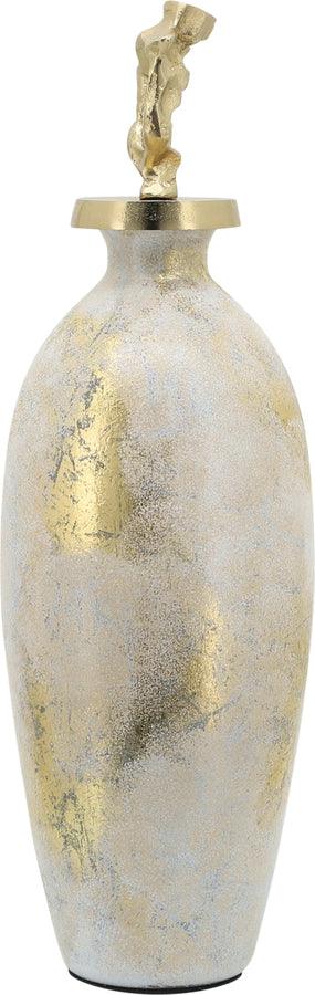 Sagebrook Home Vases - Glass 20"H Metal Vase Tribal Topper White & Gold